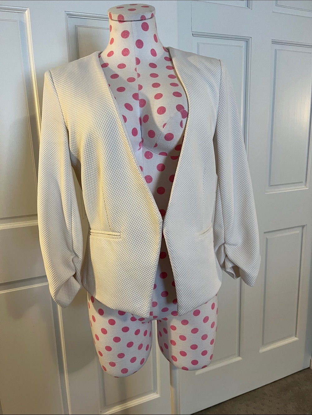 Cream Open-Front Textured Blazer